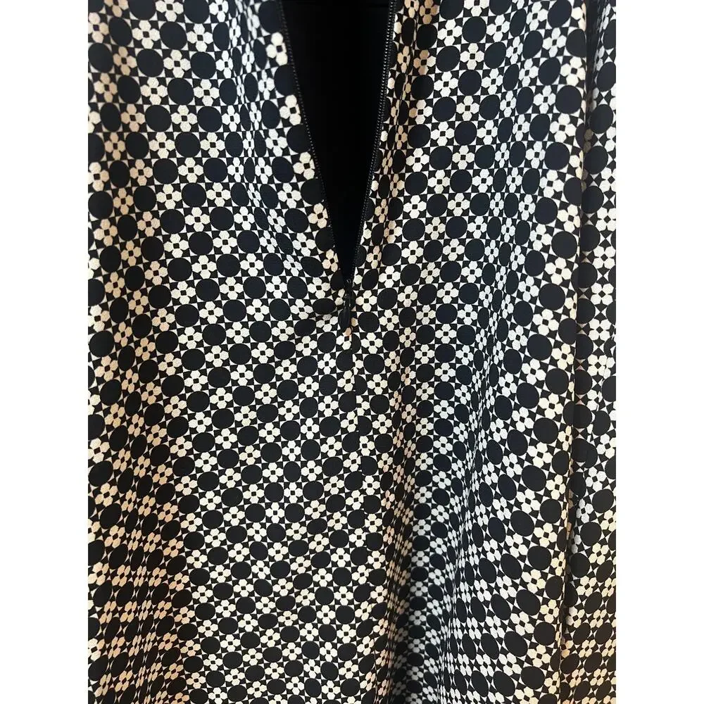 Talbots Dress Wm 6 Black White Geometric Print Short‎ Sleeve Fit & Flare Chic